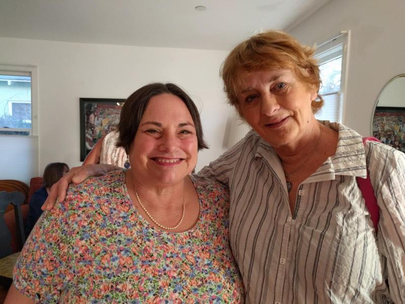Abby has also hosted four house parties to help Streetsblog/Santa Monica Next. Here she is (left) at our last one in 2018 with Santa Monica Planning Commissioner Leslie Lambert.