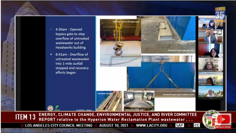 The Los Angeles City Council receives a virtual presentation on the Hyperion wastewater spill at their August 10, 2021 meeting.
