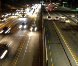 The 405 freeway where it snakes through Long Beach under the Orange Avenue overpass. Photo by Brian Addison.