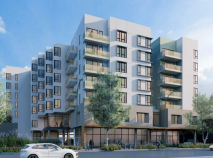 A rendering of a supportive housing project at the former Umeya Rice Cake factory. Image: FSY Architects