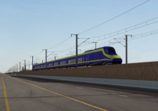 A rendering of a bullet train going through Morgan Hill in Rivas's district. Image: CaHSRA