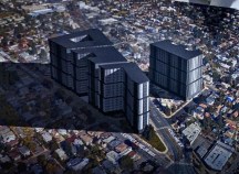 A flyer by a group opposed to dense housing at BART stations featured this photo illustration, featuring scale-free monster buildings towering over the flattened houses surrounding the station, casting immense shadows... at sunrise? Also, has the earth moved on its axis to make the sun rise from the south?